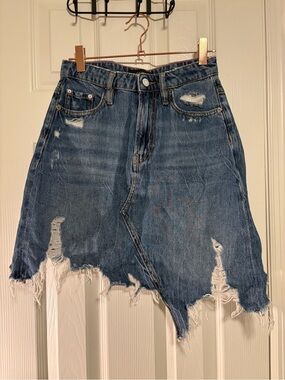 Guess Distressed Blue Asymmetrical Denim Skirt